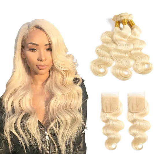 13A 613 Virgin Remy (3) Bundles + 4x4 Lace Closure Body Wave