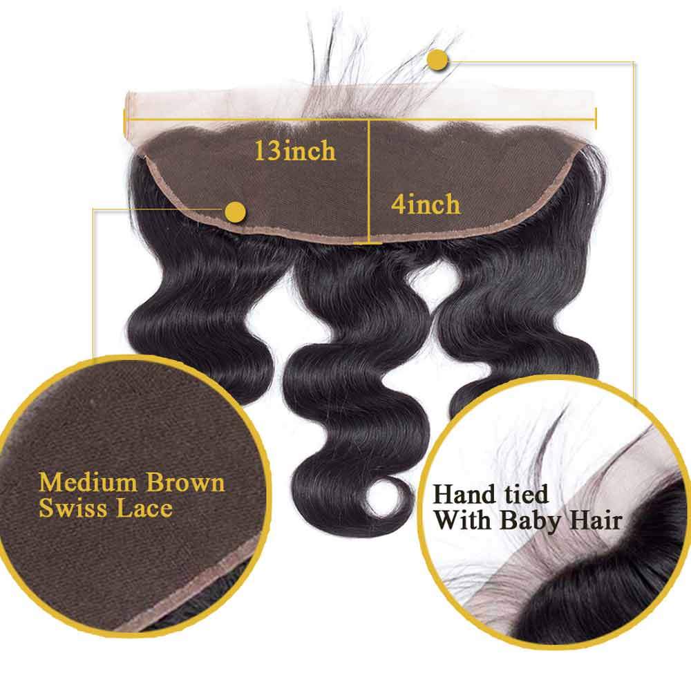 13A Virgin Remy (3) Bundles + 13x4 Lace Frontal Body Wave