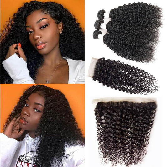 13A Virgin Remy (3) Bundles + 13x4 Lace Frontal Jerry Curl