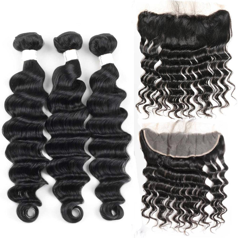 13A Virgin Remy (3) Bundles + 13x4 Lace Frontal Loose Deep Wave