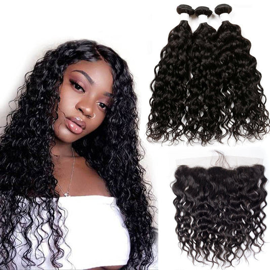 13A Virgin Remy (3) Bundles + 13x4 Lace Frontal Water Wave