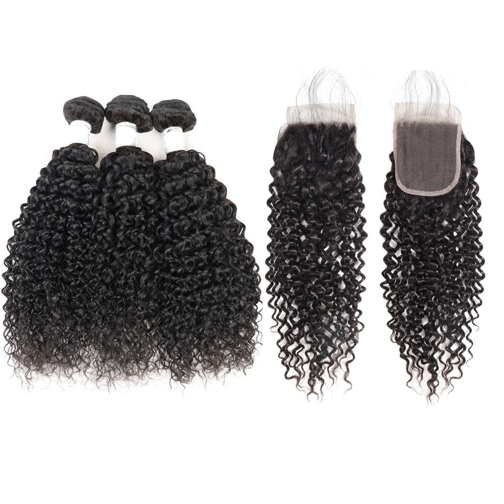 13A Virgin Remy (3) Bundles + 4x4 Lace Closure Jerry Curl