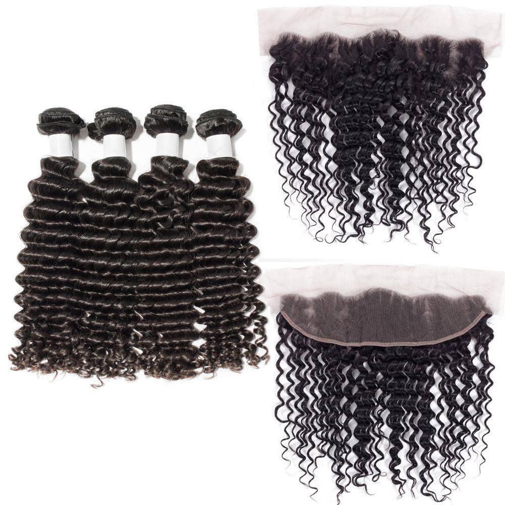 13A Virgin Remy (4) Bundles + 13x4 Lace Frontal Deep Wave