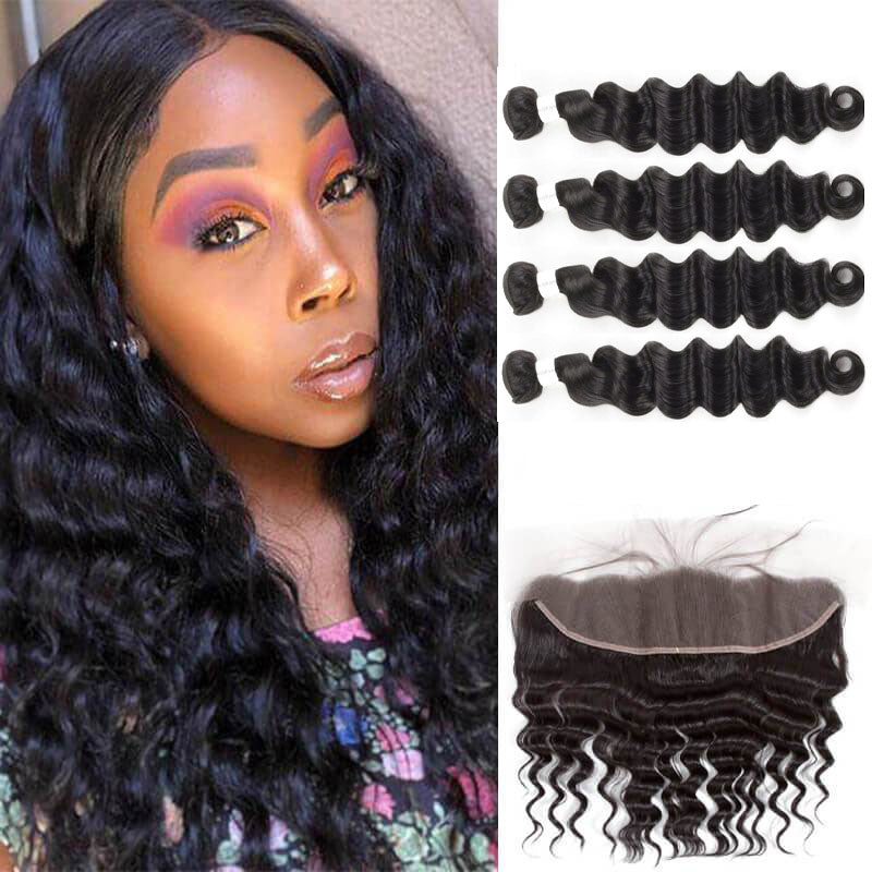 13A Virgin Remy (4) Bundles + 13x4 Lace Frontal Loose Deep Wave