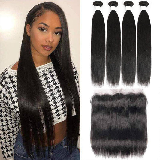 13A Virgin Remy (4) Bundles + 13x4 Lace Frontal Straight