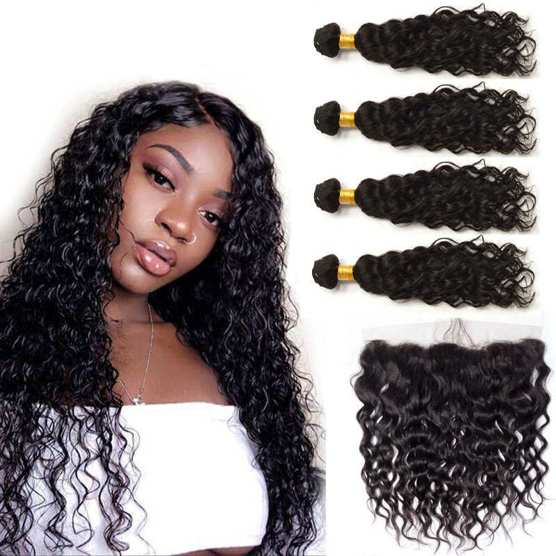 13A Virgin Remy (4) Bundles + 13x4 Lace Frontal Water Wave