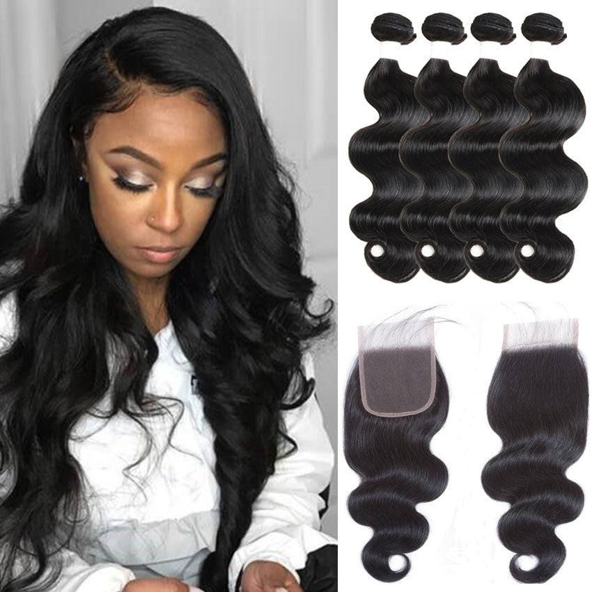 13A Virgin Remy (4) Bundles + 4x4 Lace Closure Body Wave