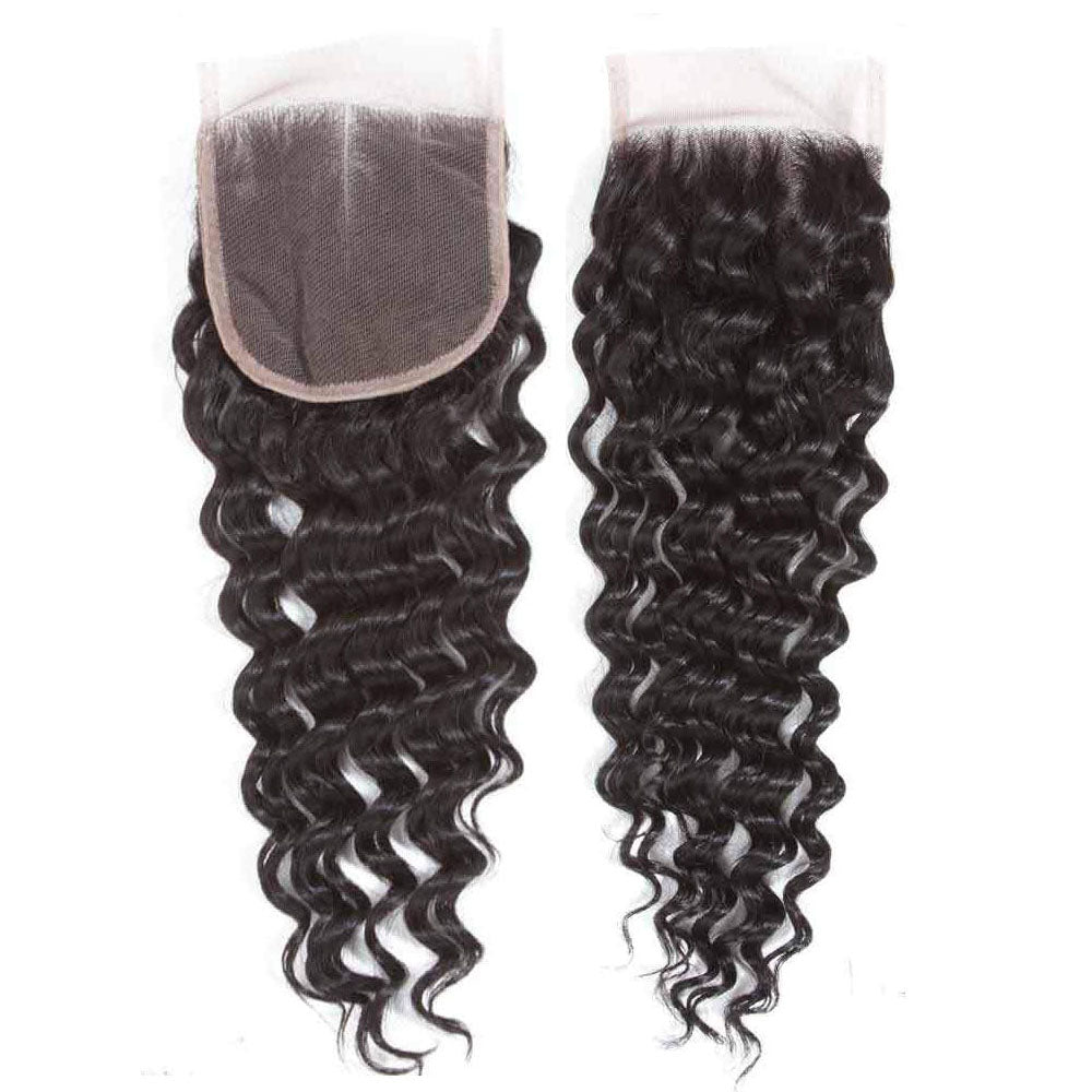 13A Virgin Remy (4) Bundles + 4x4 Lace Closure Deep Wave