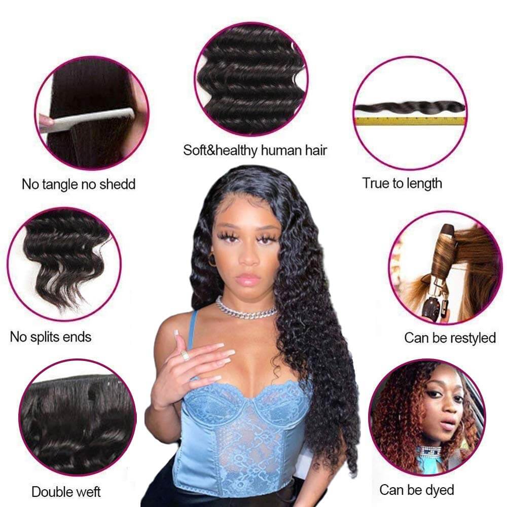 13A Virgin Remy (4) Bundles + 4x4 Lace Closure Deep Wave