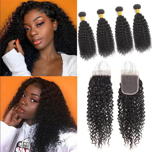 13A Virgin Remy (4) Bundles + 4x4 Lace Closure Jerry Curl