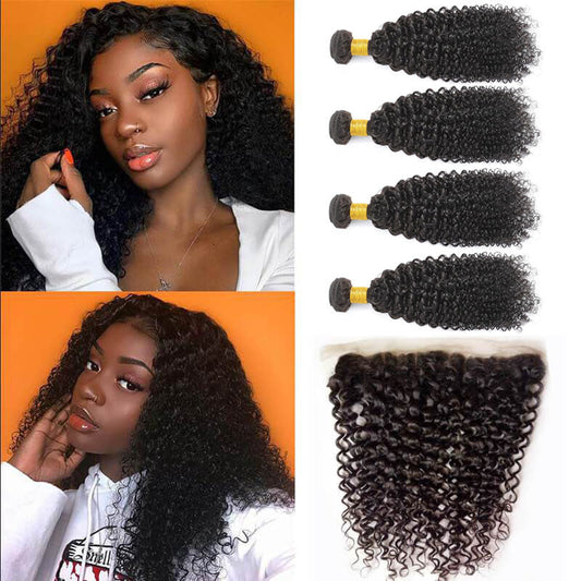 13A Virgin Remy (4) Bundles + 13x4 Lace Frontal Jerry Curl