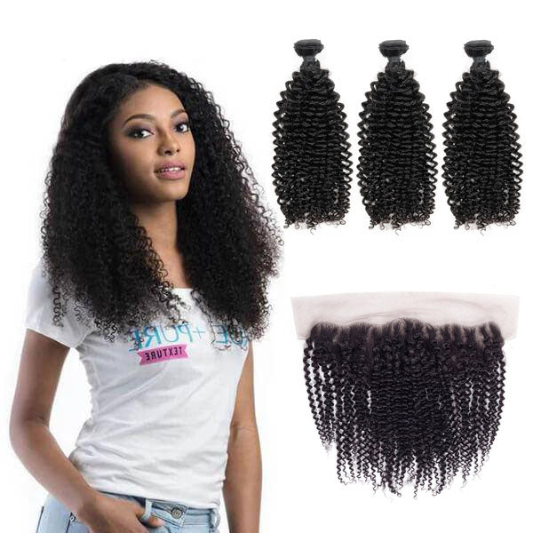 13A Virgin Remy (3) Bundles + 13x4 Lace Frontal Kinky Curly