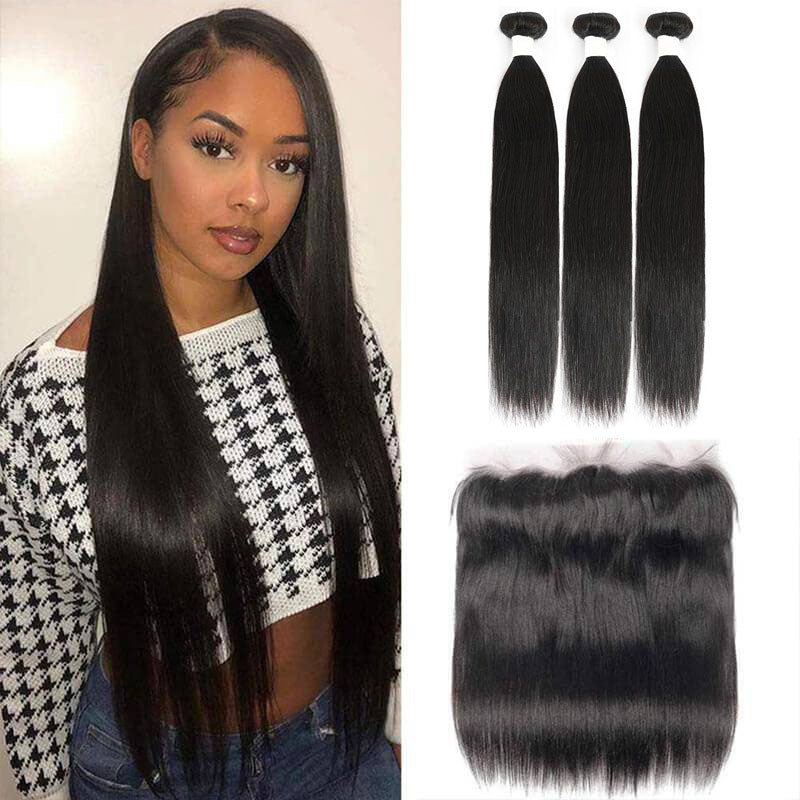 13A Virgin Remy (3) Bundles + 13x4 Lace Frontal Straight