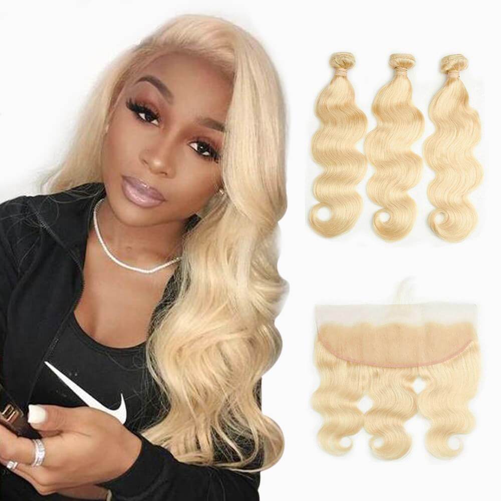 13A 613 Virgin Remy (3) Bundles + 13x4 Lace Frontal Body Wave