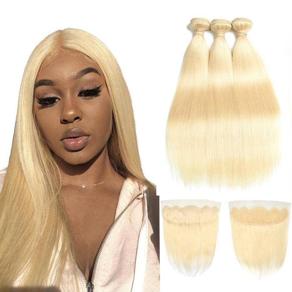 13A 613 Virgin Remy (3) Bundles + 13x4 Lace Frontal Straight