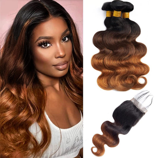 13A T1B/4/30 Virgin Remy (3) Bundles + 4x4 Lace Closure Body Wave