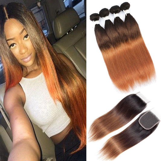 13A T1B/4/30 Virgin Remy (4) Bundles + 4x4 Lace Closure Straight