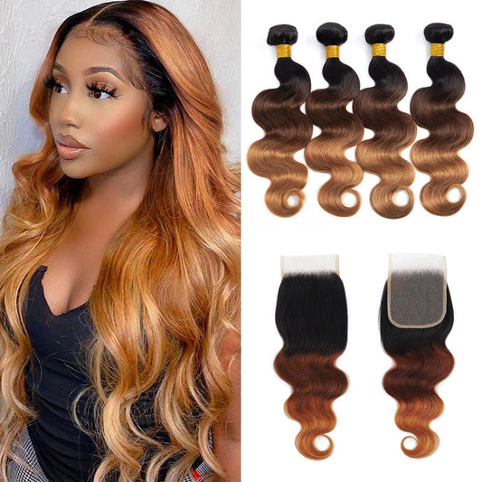 13A T1B/4/30 Virgin Remy (4) Bundles + 4x4 Lace Closure Body Wave