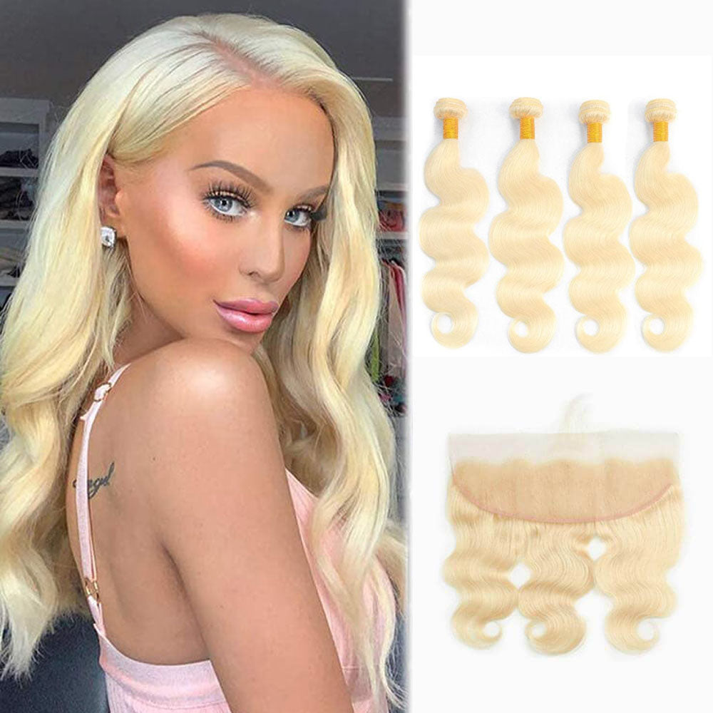 13A 613 Virgin Remy (4) Bundles + 13x4 Lace Frontal Body Wave