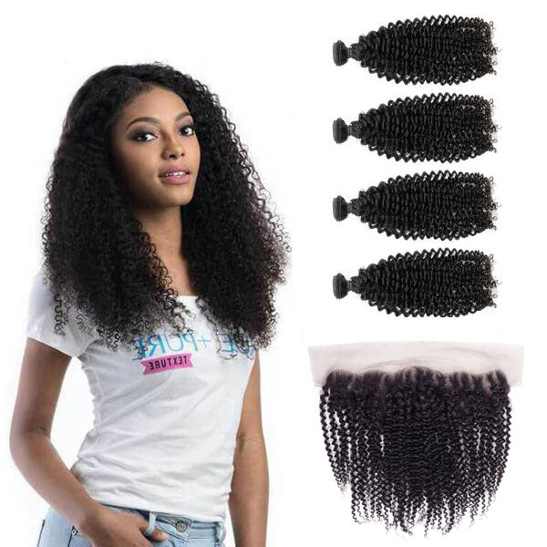 13A Virgin Remy (4) Bundles + 13x4 Lace Frontal Kinky Curly