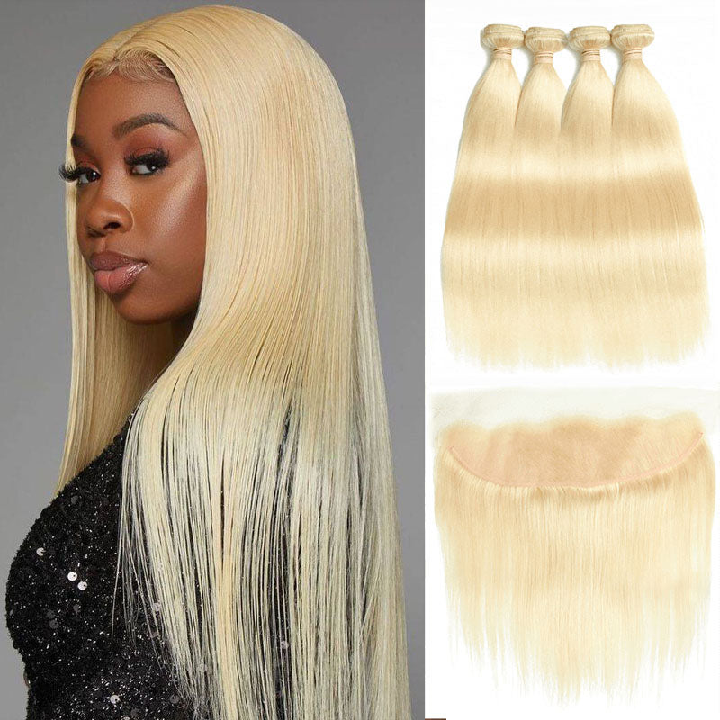 13A 613 Virgin Remy (4) Bundles + 13x4 Lace Frontal Straight